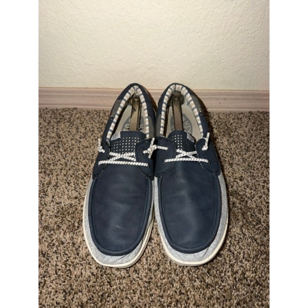 Hey Dude Wally Men Navy Blue Grey Casual Slip On Loafers Shoes Moc Toe